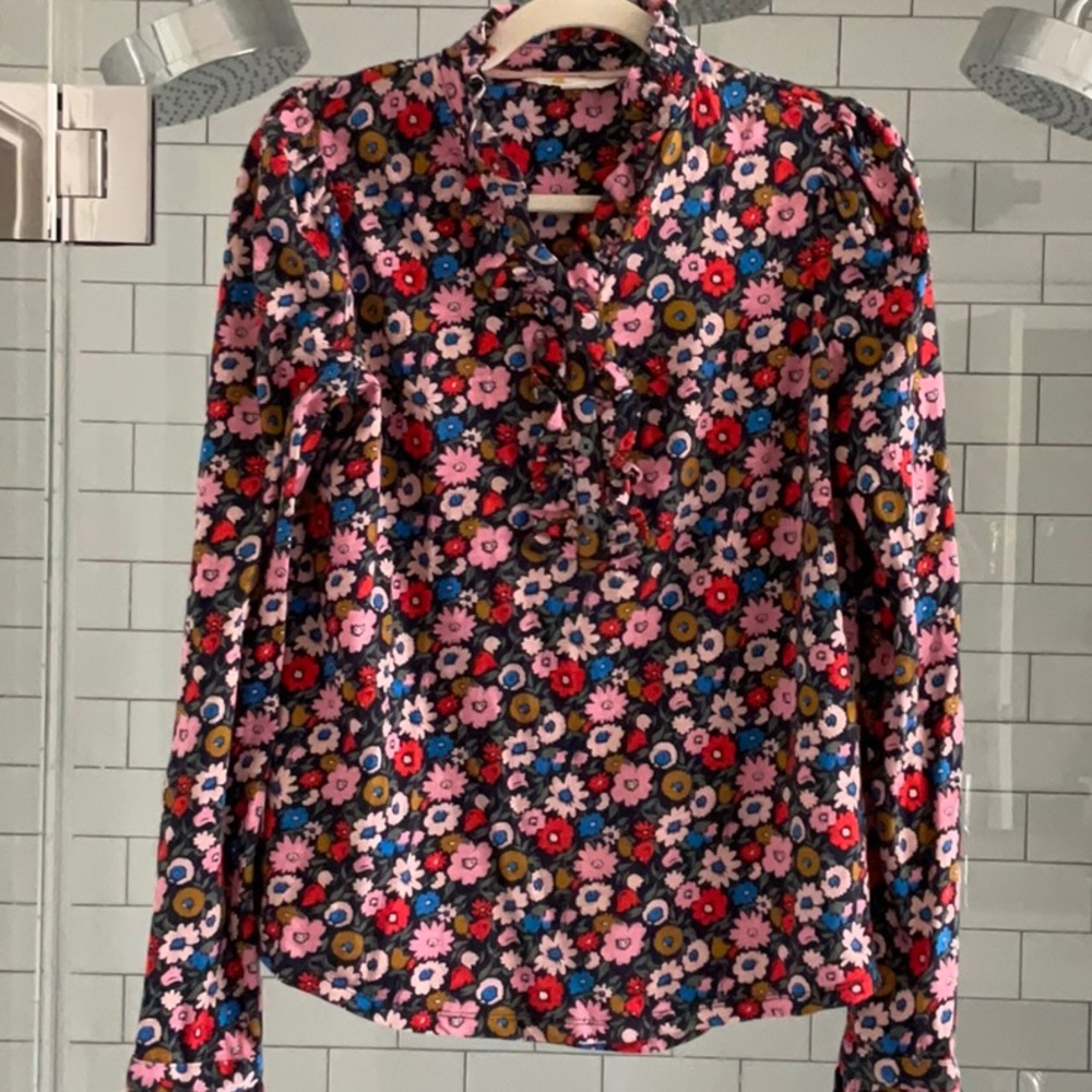 Knit ruffle placket Boden floral top